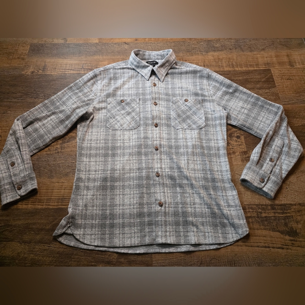 Porter + Ash Mens Relaxed Fit Shirt Size Large Gray Plaid Casual Knit Comfort